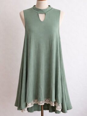 Umgee Sage Green Keyhole Swing Mini Dress